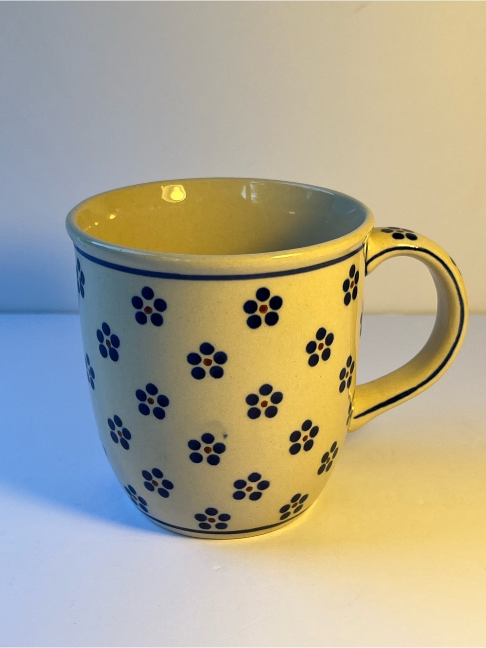 Vintage Polish Boleslawiec  Pottery Mug Hand Made In Poland Floral 149 12oz